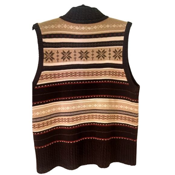 VTG KB Collections Women's Medium Fair Isle Sweater Vest Black & Tan Nordic Knit - Picture 4 of 6
